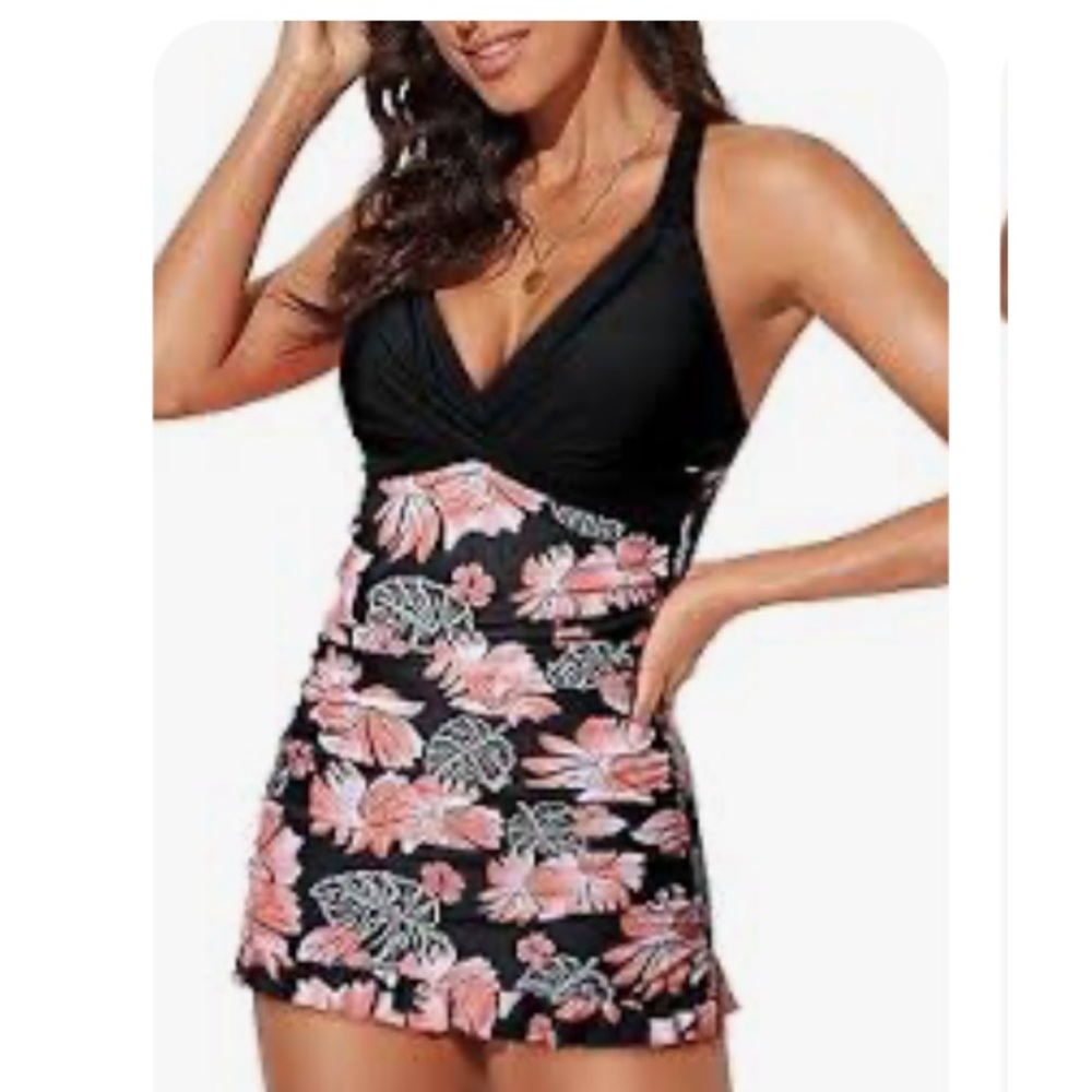 Floral Black and Pink Tankini Swimsuit